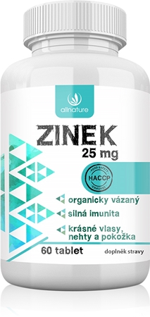 Allnature Zinek 25mg tablety pro vlasy, nehty, pokožku a normální stav zubů