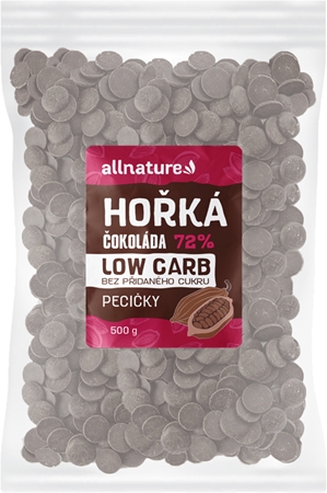 Allnature Płatki czekoladowe Low Carb Czekolada gorzka 72% gorzka czekolada bez dodatku cukru