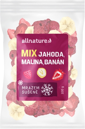 Allnature Mix jahoda, malina, banán lyofilizovaný mrazom sušené ovocie