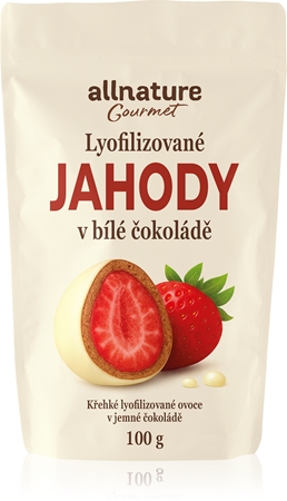 Allnature Jahody mrazem sušené v bílé čokoládě mrazem sušené ovoce v čokoládě