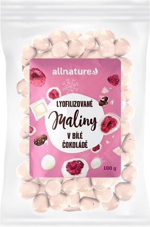 Allnature Mrazom sušené maliny v bielej čokoláde mrazom sušené ovocie