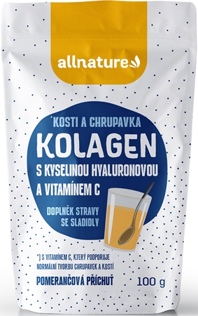 Allnature Kolagen s kyselinou hyaluronovou a vitamínem C prášek na přípravu nápoje s kolagenem