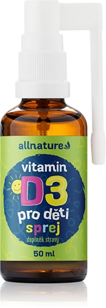 Allnature Vitamin D3 pro děti s MCT olejem sprej pro podporu správného vstřebávání vápníku a fosforu