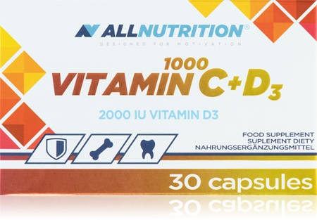 Allnutrition Vitamin C 1000 + D3 kapsle pro podporu imunitního systému, krásnou pleť, nehty a normální stav zubů