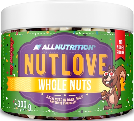 Allnutrition Nutlove Whole Nuts Hazelnuts in Dark, Milk and White Chocolate ořechy v čokoládě