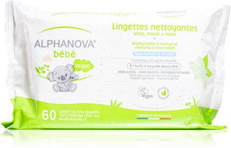 Alphanova Baby Bio extra finom nedves törlőkendő tisztításra gyermekeknek születéstől kezdődően