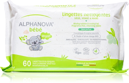Alphanova Baby Bio sanfte Feuchttücher für Kleinkinder Nicht parfümiert