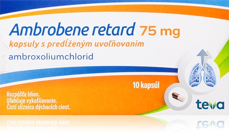 Ambrobene Ambrobene retard 75 mg kapsuly s predĺženým uvoľňovaním na uľahčenie vykašliavania hlienu z dýchacích ciest a zmiernenie kašľa