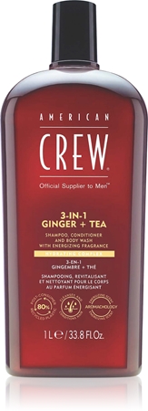 American Crew 3 in 1 Ginger + Tea 3-i-1 shampoo, balsam & kropsvask til mænd