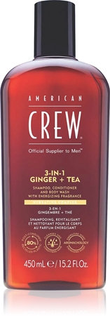 American Crew 3 in 1 Ginger + Tea 3 in1 Shampoo, Conditioner & Body Wash voor Mannen