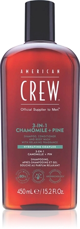 American Crew 3 in 1 Chamimile + Pine șampon, balsam și gel de duș 3 în 1 pentru barbati