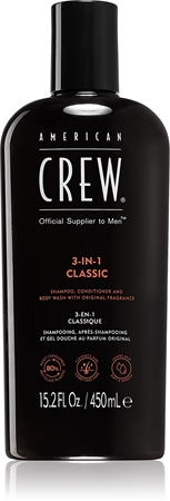 American Crew Hair & Body 3-IN-1 shampoing, après-shampoing et gel douche 3 en 1 pour homme