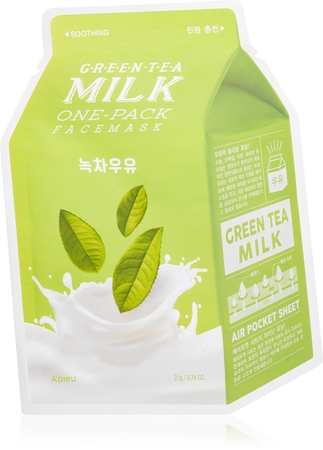 A´pieu One-Pack Milk Mask Green Tea Máscara em folha com efeito calmante para pele oleosa e mista