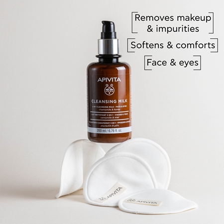 Apivita Cleansing Milk Face & Eyes mleczko oczyszczające 3w1 do twarzy i okolic oczu