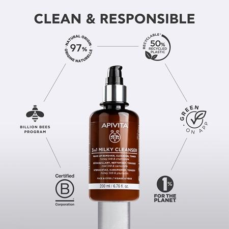 Apivita Cleansing Milk Face & Eyes 3 in 1 Cleansing Lotion for face and eyes