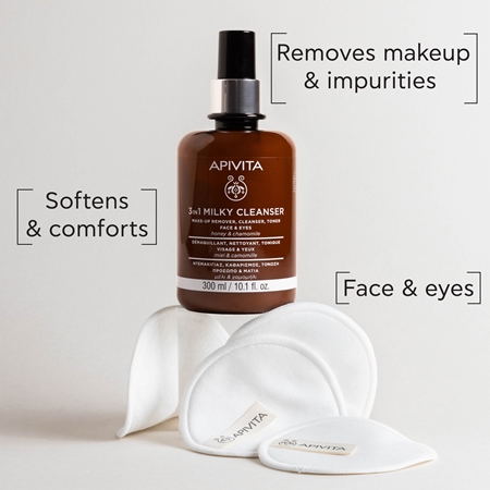 Apivita Cleansing Milk Face & Eyes почистващо мляко 3 в 1 за лице и очи