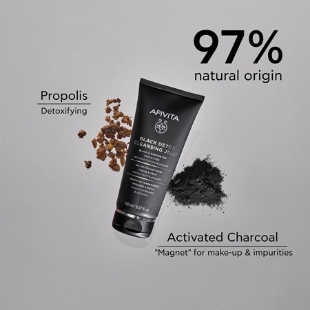 Apivita Cleansing Black Detox Cleansing Gel καθαριστικό τζελ με ενεργό άνθρακα Για πρόσωπο και μάτια
