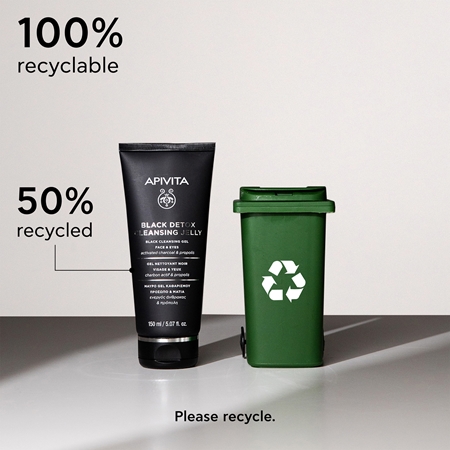 Apivita Cleansing Black Detox Cleansing Gel καθαριστικό τζελ με ενεργό άνθρακα Για πρόσωπο και μάτια