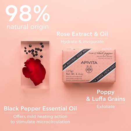 Apivita Natural Soap Rose & Black Pepper čisticí tuhé mýdlo
