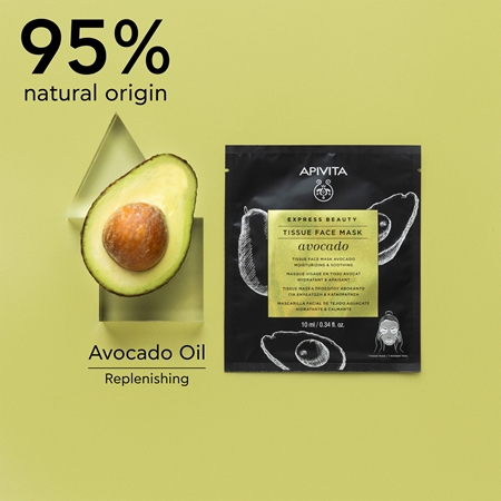 Apivita Express Beauty Moisturizing Tissue Face Mask Avocado υφασμάτινη μάσκα ενυδάτωσης για να καταπραύνει την επιδερμίδα πρόσωπου