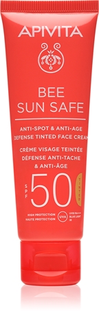Apivita Bee Sun Safe Anti-age Face Tinted SPF50 Beskyttende toner og creme til ansigtet Til at behandle rynker og mørke pletter