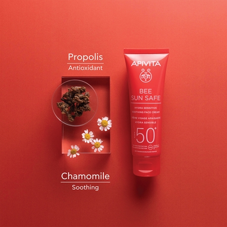Apivita Bee Sun Safe Hydra Sensitive Soothing Face Cream SPF50+ upokojujúci a hydratačný krém SPF 50+