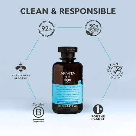 Apivita Hyaluronic Hydra Fine Hair Moisturizing Shampoo Mitrinošs šampūns smalkiem matiem