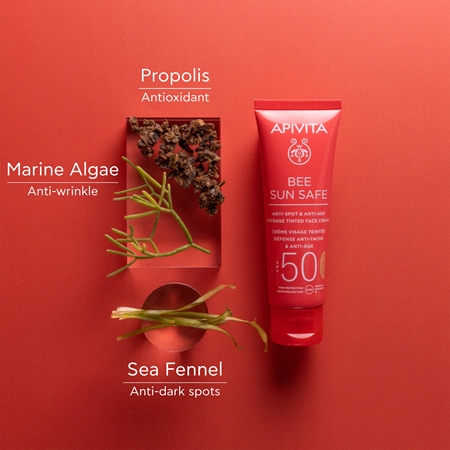 Apivita Bee Sun Safe Anti-Spot and Anti-Age Tinted Face Cream SPF50 сонцезахисний тонуючий крем для шкіри обличчя SPF 50