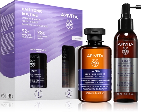 Apivita Tonic Men's Routine set against hair loss
