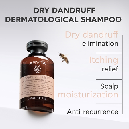 Apivita Dandruff Relief Dry Dandruff Dermatological Shampoo Pretblaugznu šampūns sausai un niezošai galvas ādai