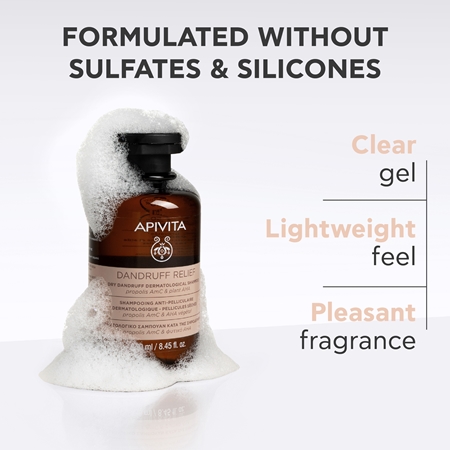 Apivita Dandruff Relief Dry Dandruff Dermatological Shampoo Pretblaugznu šampūns sausai un niezošai galvas ādai