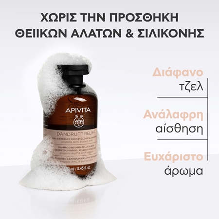 Apivita Dandruff Relief Dry Dandruff Dermatological Shampoo σαμπουάν κατά της πιτυρίδας για ξηρό και κνησμώδες δέρμα της κεφαλής