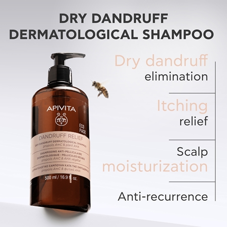 Apivita Dandruff Relief Dry Dandruff Dermatological Shampoo Pretblaugznu šampūns sausai un niezošai galvas ādai