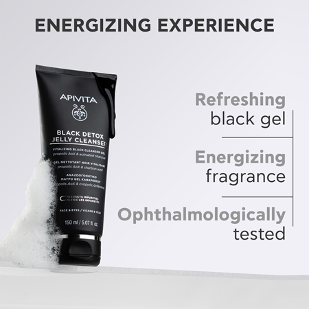 Apivita Cleansing Black Detox Jelly Cleanser Cleansing Gel with activated charcoal
