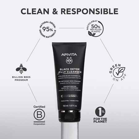 Apivita Cleansing Black Detox Jelly Cleanser Cleansing Gel with activated charcoal