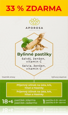 Aporosa Bylinné pastilky šalvěj, ženšen, vitamin C pastilky pre normálnu funkciu dýchacieho systému
