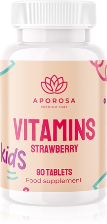 Aporosa Vitamíny pro děti jahoda pastilky pro podporu imunity, snížení míry únavy a vyčerpání