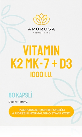 Aporosa Vitamin K2+D3 MK-7 kapsle pro normální funkci imunitního systému, stav kostí, zubů a činnost svalů