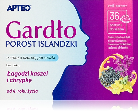 Apteo Gardło porost islandzk pastylki do łagodzenia bólu gardła