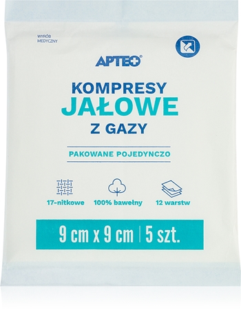 Apteo Sterilné obklady 9 cm x 9 cm gázové krytie na ošetrenie drobných povrchových poranení kože