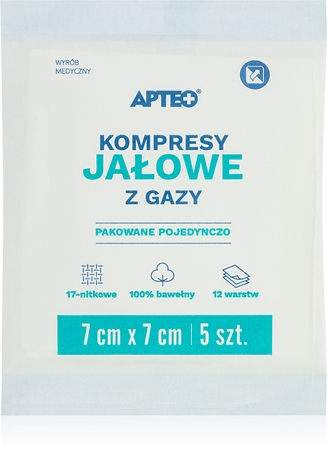 Apteo Sterilné obklady 7 cm x 7 cm gázové krytie na ošetrenie drobných povrchových poranení kože