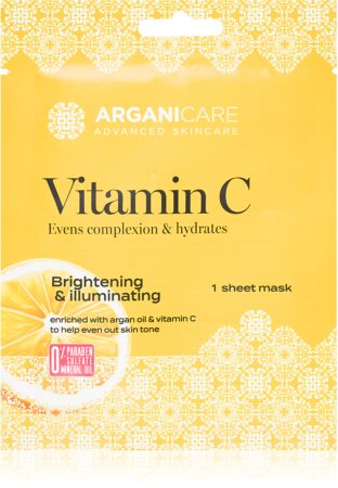Arganicare Vitamin C Sheet Mask Izgaismojoša auduma sejas maska ar C vitamīnu