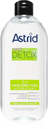 Astrid CITYLIFE Detox micelární voda 3v1 pro normální až mastnou pleť