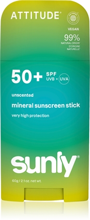 Attitude Sunly Mineral Sunscreen Stick SPF 50+ Mineral Protection Face and Body Cream in a stick