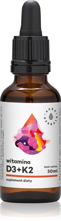Aura Herbals Witamina D3 2000 IU + K2 krople dla prawidłowego funkcjonowania układu odpornościowego, stanu kości i pracy mięśni