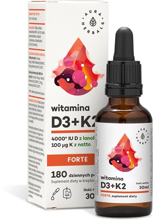 Aura Herbals Witamina D3 4 000 IU + K2 FORTE gouttes pour la bonne santé du système immunitaire, des muscles et des os
