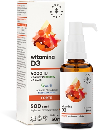 Aura Herbals Witamina D3 4 000 IU, MCT krople na wzmocnienie odporności