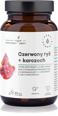 Aura Herbals Czerwony ryż + karczoch kapsułki ziołowe do utrzymania prawidłowego poziomu cholesterolu