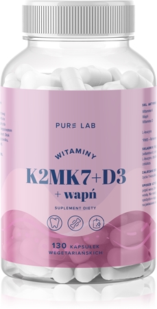 Aura Herbals Pure Lab Witaminy K2MK7 + D3 + Wapń kapsułki dla prawidłowego funkcjonowania układu odpornościowego, stanu kości i pracy mięśni