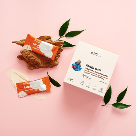 Aura Herbals MagFuse + ashwagandha saszetki do wspierania równowagi fizycznej i psychicznej organizmu